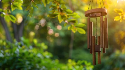 Poster - Wind chime Hanging from Tree Branch in Summer Sunlight