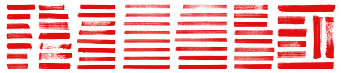 Wall Mural - red hand drawn stripes, smears, highlights. bloody caution textbox brushstrokes set. straight line v