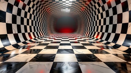 Poster - A checkered floor with a red light in the middle