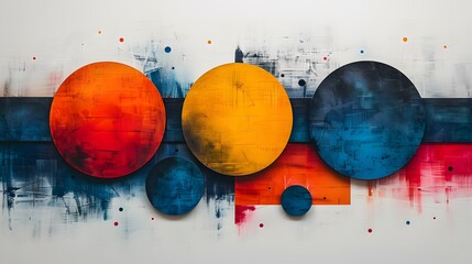 Canvas Print - A painting of three circles in different colors, with a white background. The circles are painted in a way that they appear to be overlapping, creating a sense of depth and movement