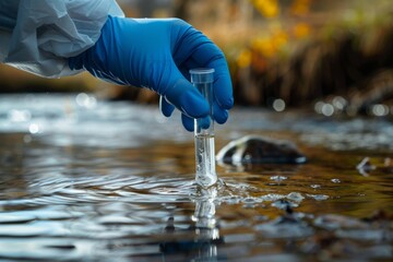 scientist taking water sample of water into a test tube