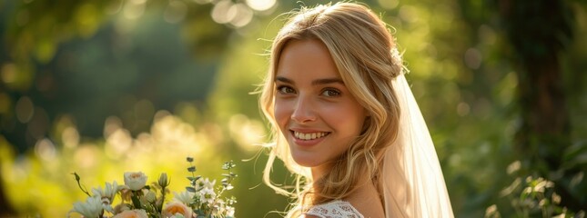 Poster - A Beautiful Bride in a Garden