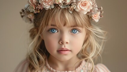 Canvas Print - A Portrait of a Young Girl with a Flower Crown