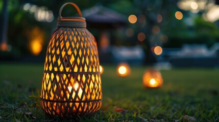 Canvas Print - Lit Lantern in a Garden