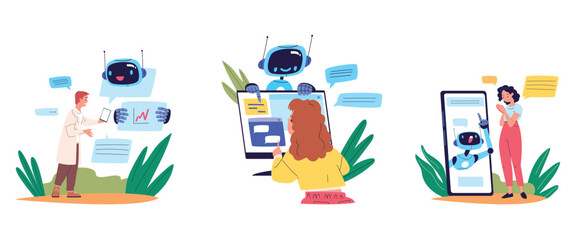 Wall Mural - chatbot answer customer. robot assistant support service for people, ai technology user help interne