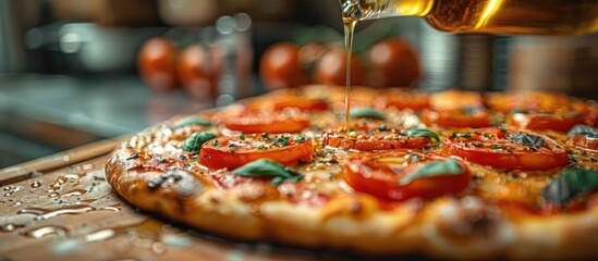 Wall Mural - Tomato Pizza Drizzled with Olive Oil