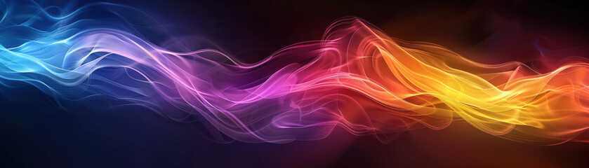 Wall Mural - Vibrant abstract wave of colorful light trails on a dark background, creating a dynamic flow of energy and movement with a sense of fluidity and motion.