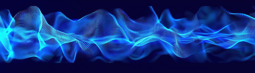 Wall Mural - abstract blue wave and grid design on dark background, showcasing fluidity and digital connectivity 