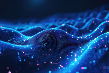 Wall Mural - abstract digital landscape with dynamic blue glowing dots, representing futuristic technology, data 