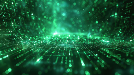 Wall Mural - futuristic digital landscape with glowing green lights. abstract technology background, perfect for 