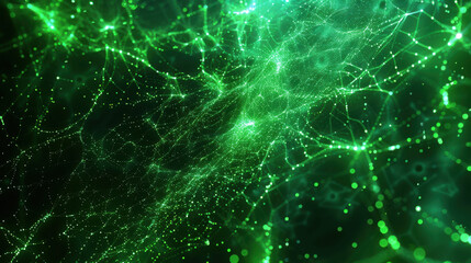 Wall Mural - abstract futuristic green digital network background with connected lines and dots, perfect for tech