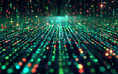 Wall Mural - abstract digital matrix with colorful glowing dots, representing data flow in a technology backgroun