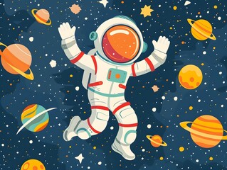 Wall Mural - cheerful astronaut floating in whimsical cosmic adventure