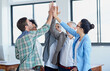 © ArcursPI/peopleimages.com - Business, people and high five in office for teamwork, celebration group and employees together Success, hand gesture and professional collaboration for achievement, meeting and target goal