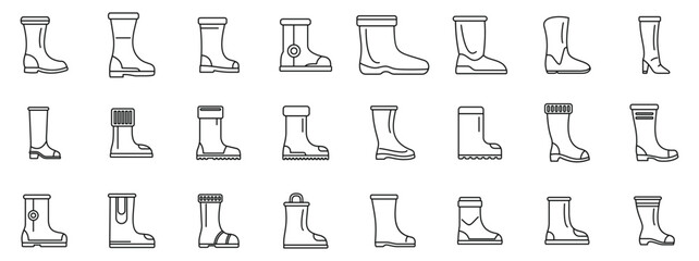 Wall Mural - Boots icons set. Large set of waterproof boots icons showing different styles and protection levels for various uses