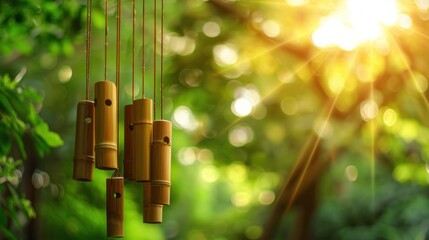 Poster - Bamboo Wind Chimes In A Sunny Forest