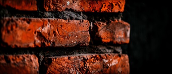 Poster -  A tight shot of a red and black brick wall, featuring dirt at its base