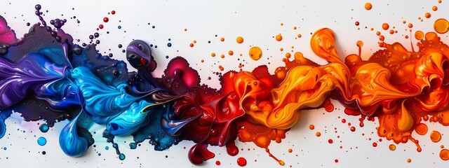 Poster -  A collection of multicolored paint drips overlapping on a pristine white paper