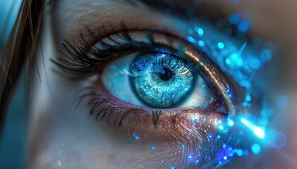 The Optical Biometrics Eye Futuristic Cyberspace Technology Neural Network with Beautiful Colors Scan