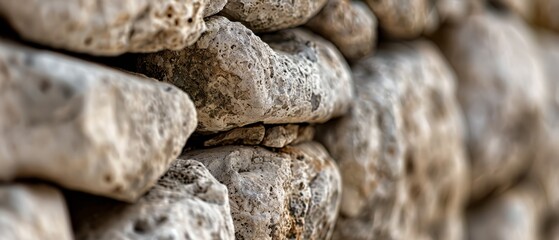 Poster -  A pile of rocks balanced atop one another beside a wall, adjacent to a building