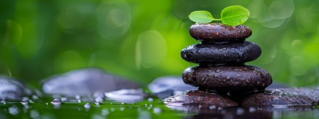 Sticker -  A pile of rocks with a single green plant growing atop the highest stone