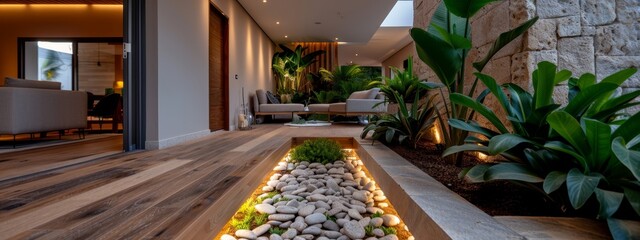  A charming house with an abundance of plants and rocks adorning its floor