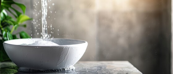 Wall Mural -  A white bowl atop the counter, beside a watering potted plant – water streaming out