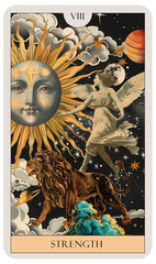 Wall Mural - vintage vintage style deck of tarot cards collage. magical predictions of the future, mysterious characters. AI generated	