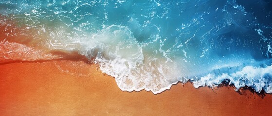 Wall Mural -  A red sand beach in an aerial view, wave approaching shore