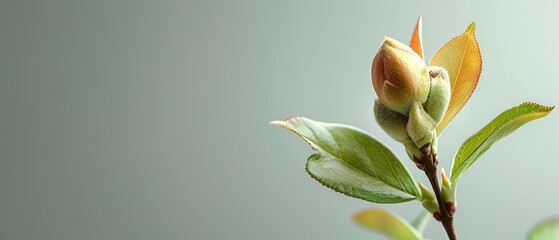 Canvas Print -  A flower bud on a twig against a blue sky backdrop