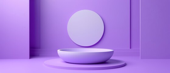 Poster -  A white bowl on a purple floor Nearby, a white round object and a purple wall