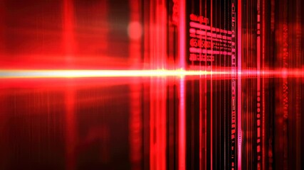 Abstract red horizontal and vertical lines on dark background with digital codes