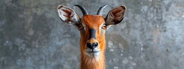 Wall Mural -  A gazelle's face, tightly framed, against a grungy wall Background softly blurred