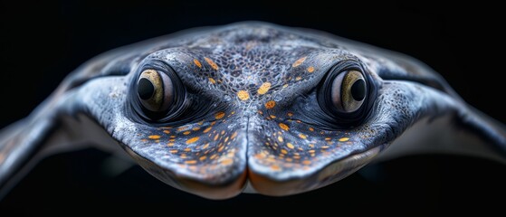 Wall Mural -  Close-up of a sea turtle's face against black backdrop, featuring yellow eye spots