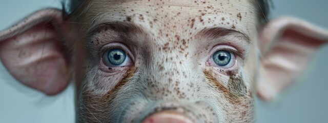 Poster -  A tight shot of a face with a monkey's head superimposed in its center