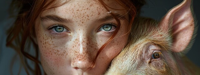 Sticker -  A girl with freckles on her face A goat with freckles on its visage