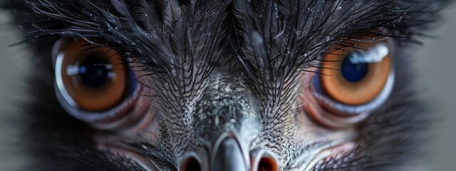 Wall Mural -  A tight shot of an ostrich's head adorned with oversized orange-black feathers