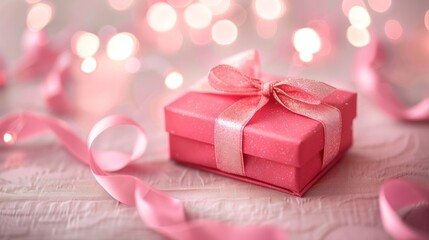 Wall Mural - Pink Gift Box with Festive Lights