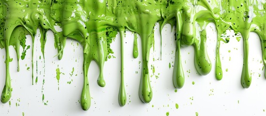 Canvas Print - Dripping Green Paint on White Background