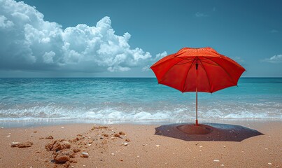 Holiday concept under the hot sun at the beach, umbrella and nature.