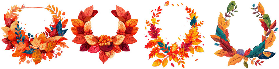 Wall Mural - Four wreaths of autumn leaves