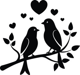two birds sitting on a branch romantic vibe silhouette illustration captures the essence of love and