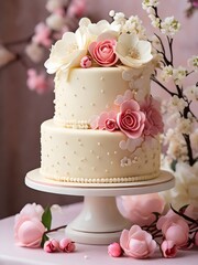 Poster - wedding cake with flowers