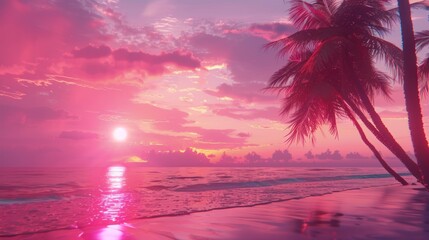 Canvas Print - Pink Sunset on the Beach