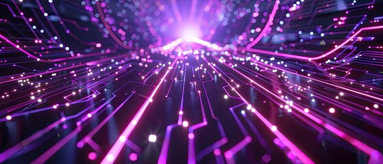 Wall Mural - futuristic digital circuitry with vibrant pink and purple light trails, depicting advanced technolog