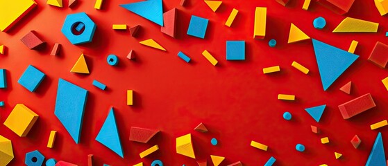 Wall Mural - vibrant abstract background with colorful geometric shapes in blue, yellow, and red creating a dynam