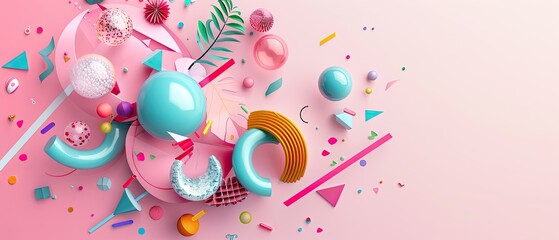 Wall Mural - vibrant abstract composition with geometric shapes, colors, and textures, creating a dynamic and pla