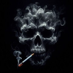 A smoke skull smoking a cigarette indicates the danger of smoking