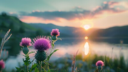 Canvas Print - Sunset Lake Flowers