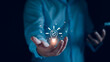 © LALAKA - Business solution idea concept. Businessman  creative light bulbs with marketing network, planning strategy, analysis solution and development, modern business technology, Innovative of new idea.